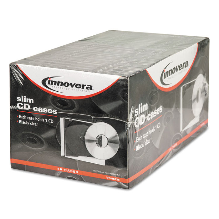 CD/DVD Slim Jewel Cases, Clear/Black, 50/Pack