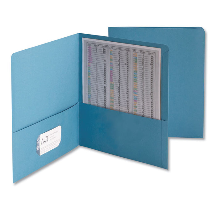 Two-Pocket Folders, Accommodates (100) 11 x 8.5 Sheets, Blue, 25/Box
