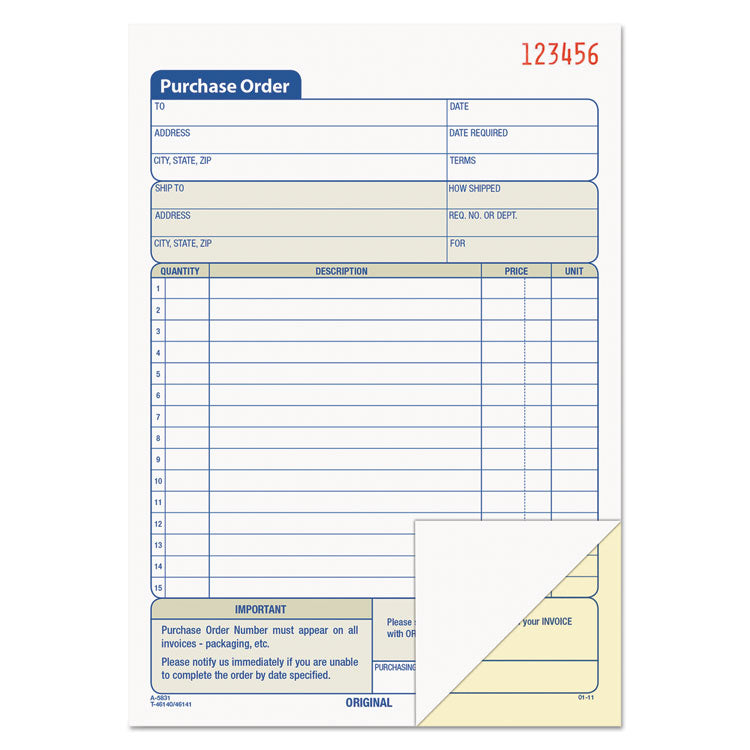 Purchase Order Book, 12 Lines, Two-Part Carbonless, 5.56 x 8.44, 50 ...