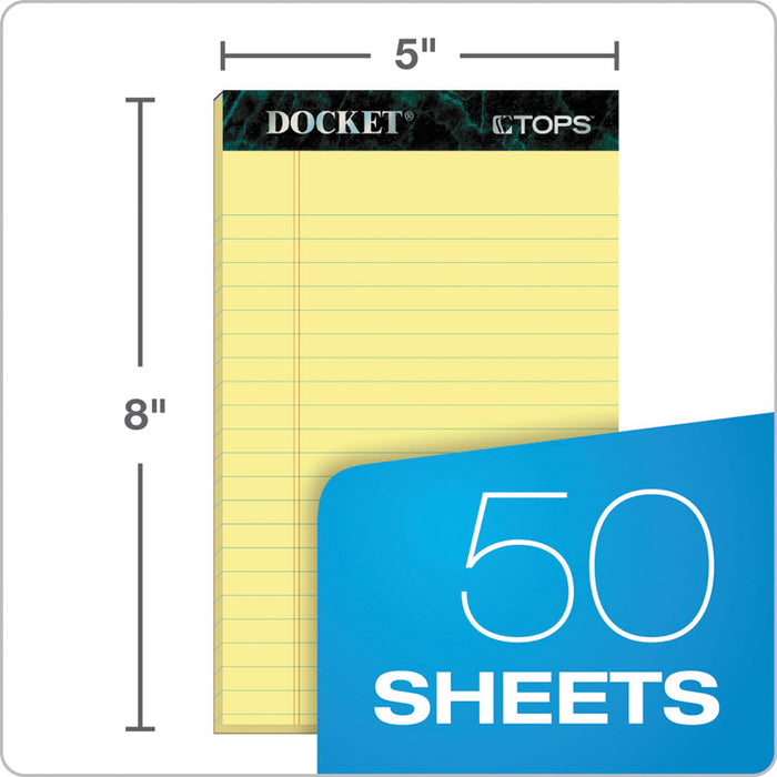 Docket Ruled Perforated Pads, Narrow Rule, (50) Canary Yellow 5 x 8 Sheets, 12/Pack