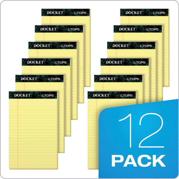 Docket Ruled Perforated Pads, Wide/Legal Rule, (50) Canary Yellow 8.5 x 14 Sheets, 12/Pack