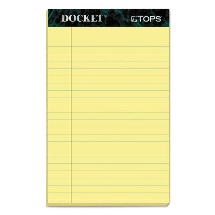 Docket Ruled Perforated Pads, Narrow Rule, (50) Canary Yellow 5 x 8 Sheets, 12/Pack