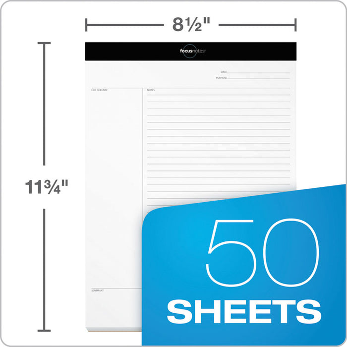 FocusNotes Legal Pad, Meeting-Minutes/Notes Format, (50) White 8.5 x 11 Sheets