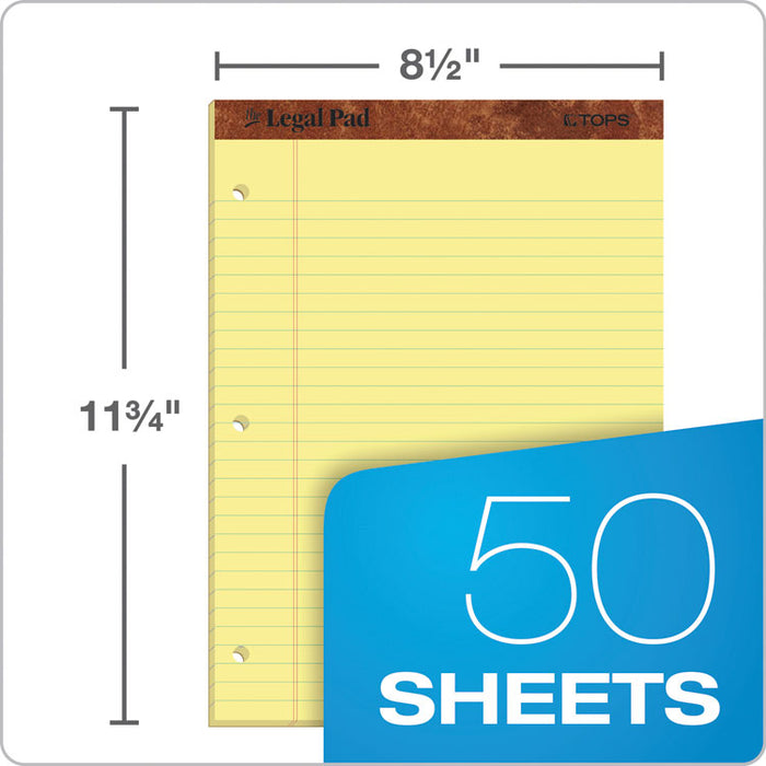 "The Legal Pad" Ruled Perforated Pads, Wide/Legal Rule, (50) Canary Yellow 8.5 x 11 Sheets, Dozen