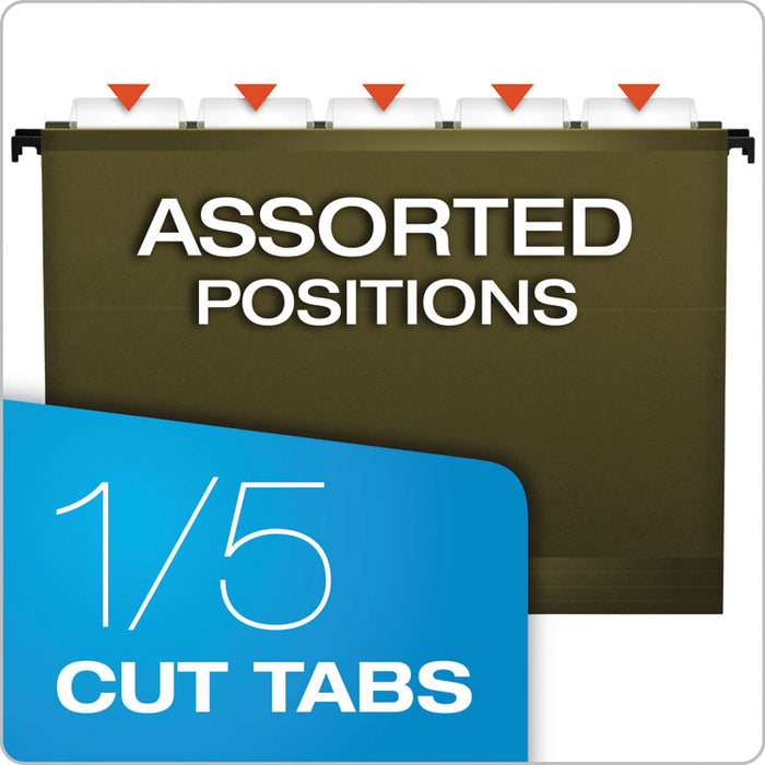 Standard Green Hanging Folders, Letter Size, 1/5-Cut Tabs, Standard Green, 25/Box