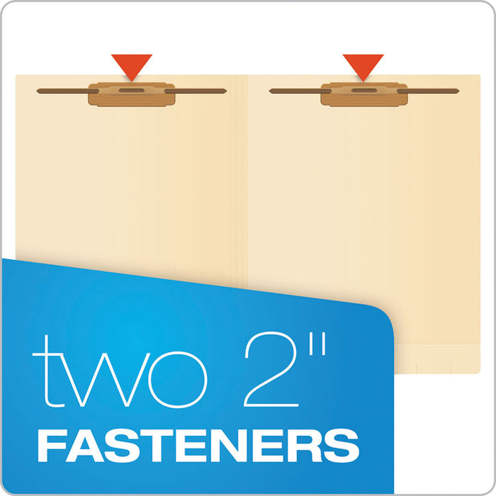 SmartShield End Tab Fastener Folders, Straight Tab, 2 Fasteners, Letter Size, Manila, 50/Box