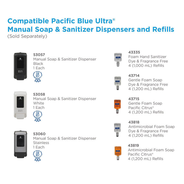 Pacific Blue Ultra Soap/Sanitizer Dispenser 1,200 mL, 5.6 x 4.4 x 11.5, Black