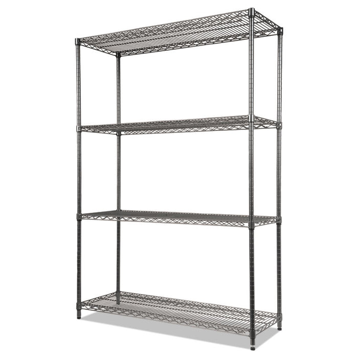 Wire Shelving Starter Kit, Four-Shelf, 48w x 18d x 72h, Black Anthracite