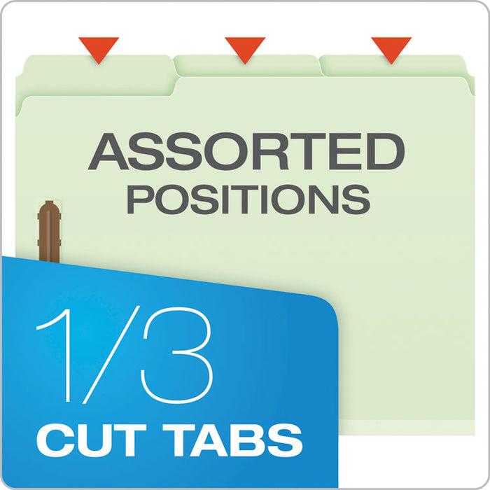 Heavy-Duty Pressboard Folders with Embossed Fasteners, 1/3-Cut Tab, Expands 2", 2 Fasteners, Letter Size, Green, 25/Box