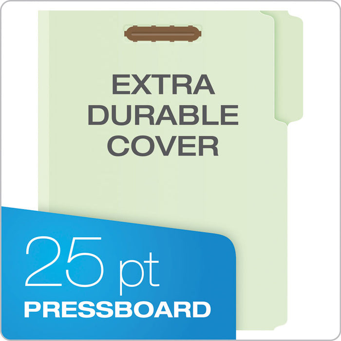 Heavy-Duty Pressboard Folders with Embossed Fasteners, 1/3-Cut Tab, Expands 2", 2 Fasteners, Letter Size, Green, 25/Box