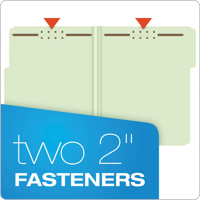 Heavy-Duty Pressboard Folders with Embossed Fasteners, 1/3-Cut Tab, Expands 2", 2 Fasteners, Letter Size, Green, 25/Box