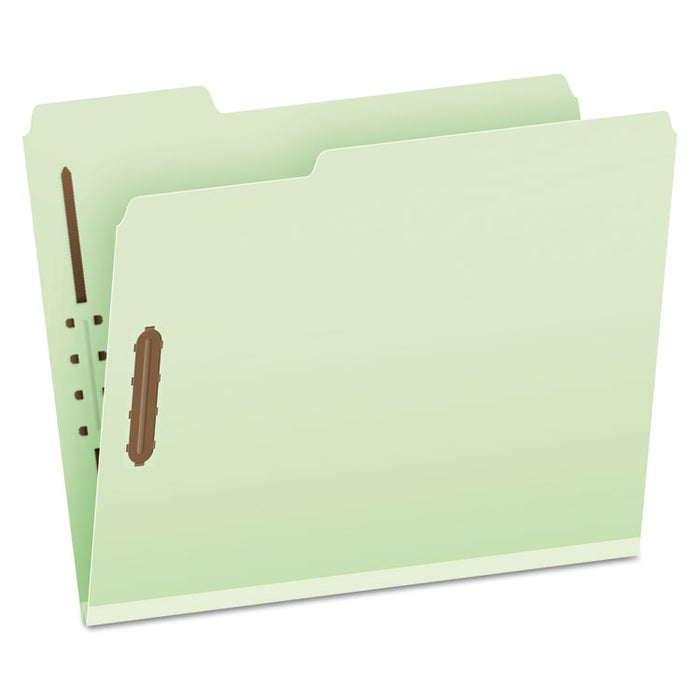 Heavy-Duty Pressboard Folders with Embossed Fasteners, 1/3-Cut Tab, Expands 2", 2 Fasteners, Letter Size, Green, 25/Box