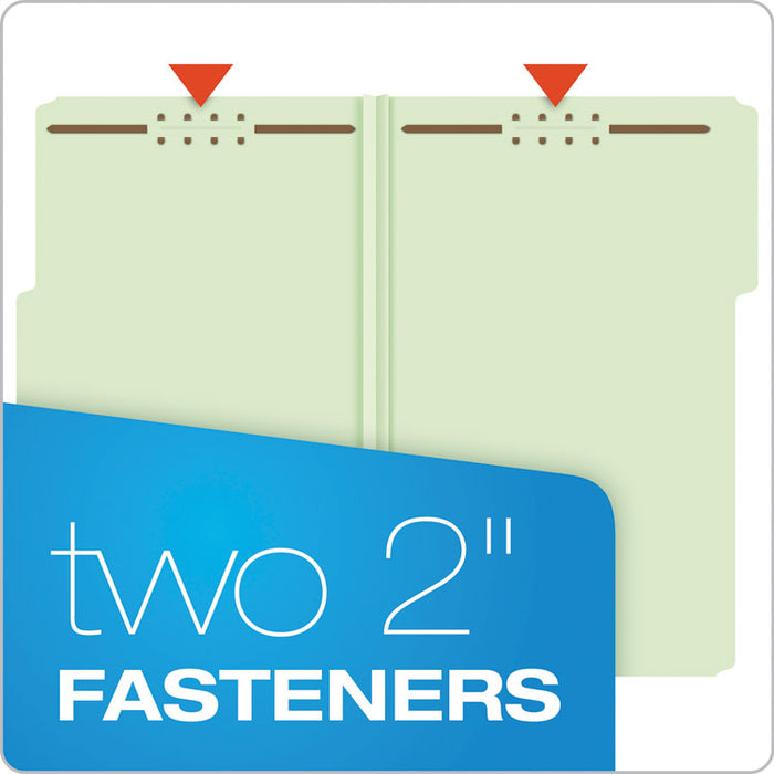 Heavy-Duty Pressboard Folders with Embossed Fasteners, 1/3-Cut Tab, Expands 3", 2 Fasteners, Legal Size, Green, 25/Box