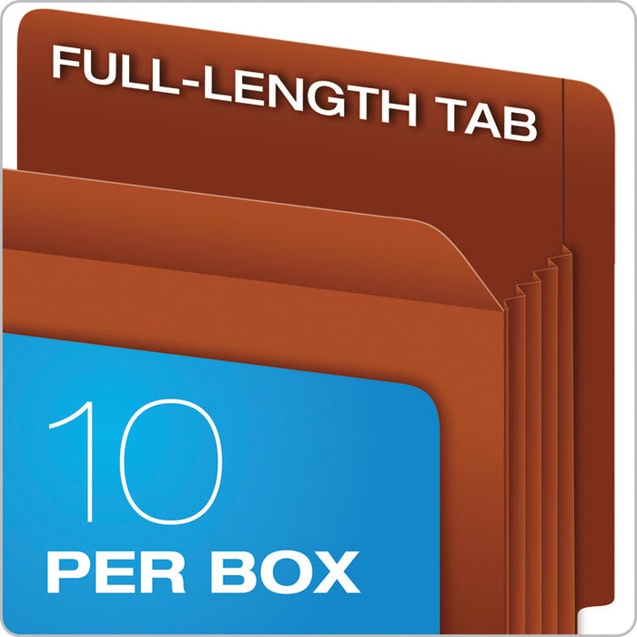 Heavy-Duty End Tab File Pockets, 5.25" Expansion, Letter Size, Red Fiber, 10/Box