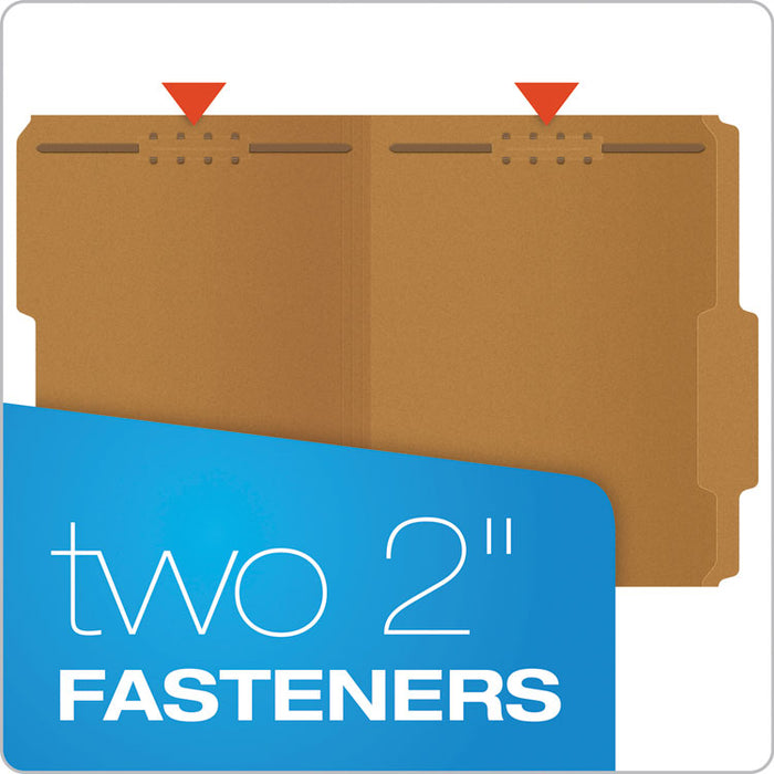Kraft Fastener Folders, 2/5-Cut Tab: Right of Center, 2 Fasteners, Letter Size, Kraft, 50/Box