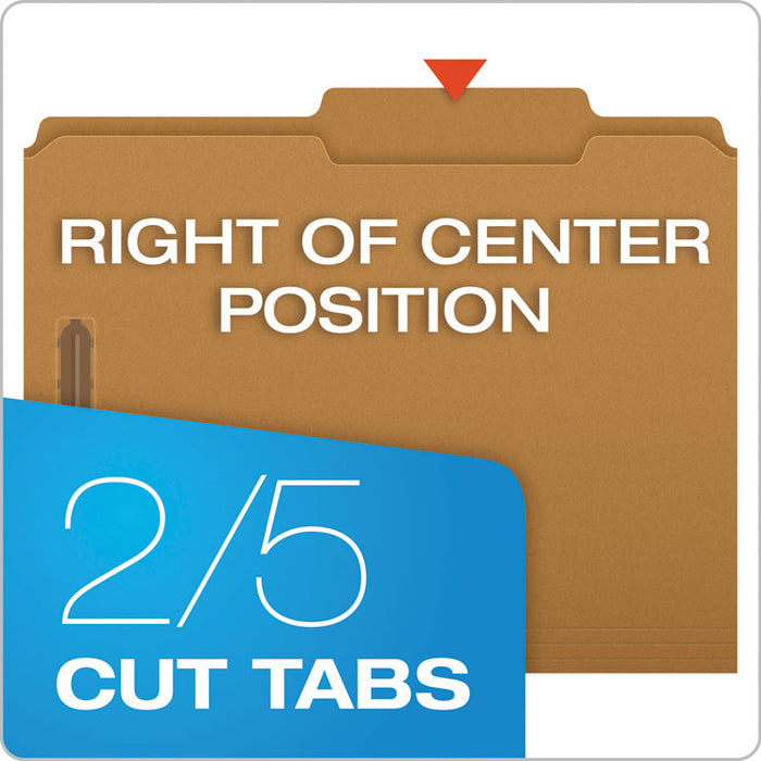 Kraft Fastener Folders, 2/5-Cut Tab: Right of Center, 2 Fasteners, Letter Size, Kraft, 50/Box