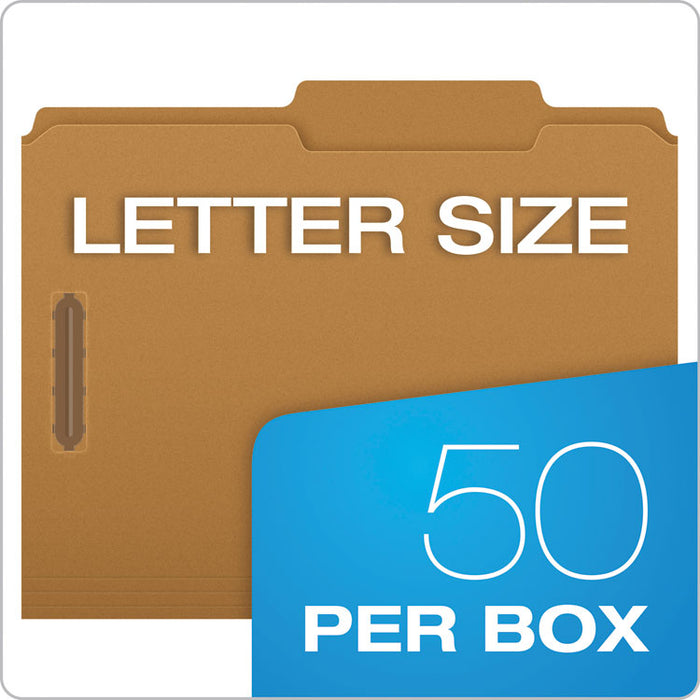 Kraft Fastener Folders, 2/5-Cut Tab: Right of Center, 2 Fasteners, Letter Size, Kraft, 50/Box