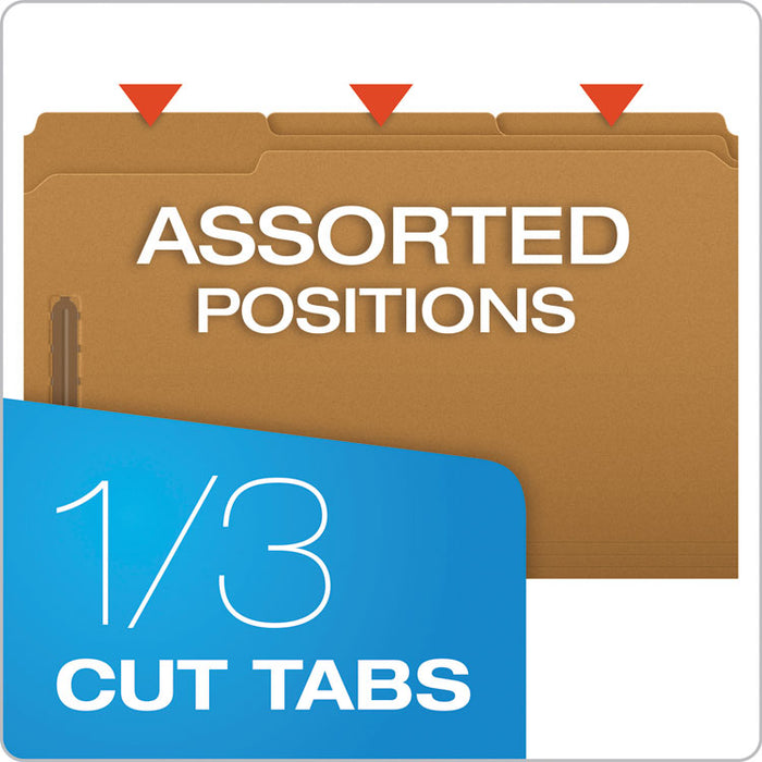 Kraft Fastener Folders, 1/3-Cut Tab: Assorted, 2 Fasteners, Legal Size, Kraft, 50/Box