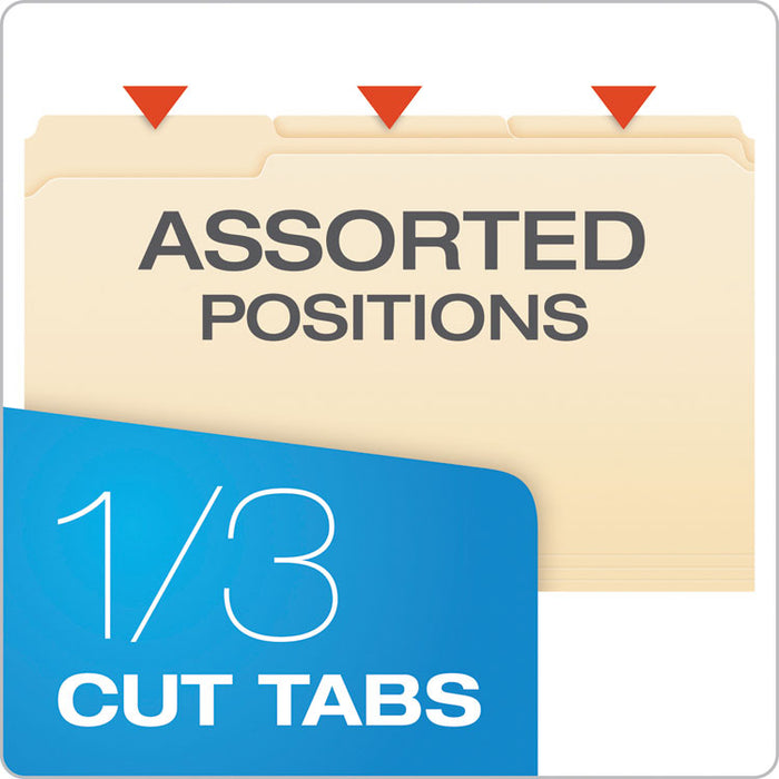 Manila Fastener Folders, 1/3-Cut Tab: Assorted, 1 Fastener, Legal Size, Manila, 50/Box