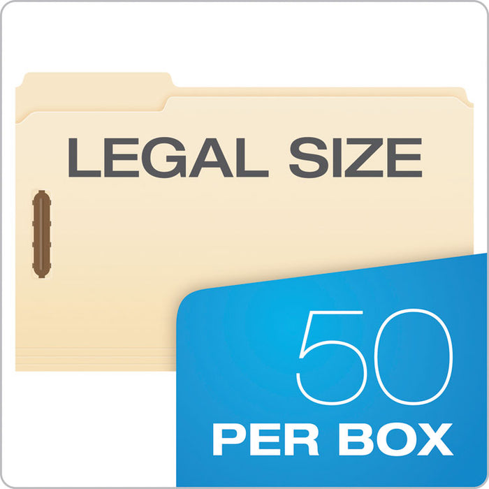 Manila Fastener Folders, 1/3-Cut Tab: Assorted, 2 Fasteners, Legal Size, Manila, 50/Box