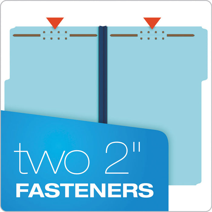 Heavy-Duty Pressboard Folders with Embossed Fasteners, 1/3-Cut Tab, Expands 1", 2 Fasteners, Legal Size, Blue, 25/Box