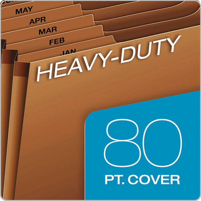 Heavy-Duty Open-Top Expanding Stadium File, 12 Sections, 1/3-Cut Tabs, Letter Size, Redrope