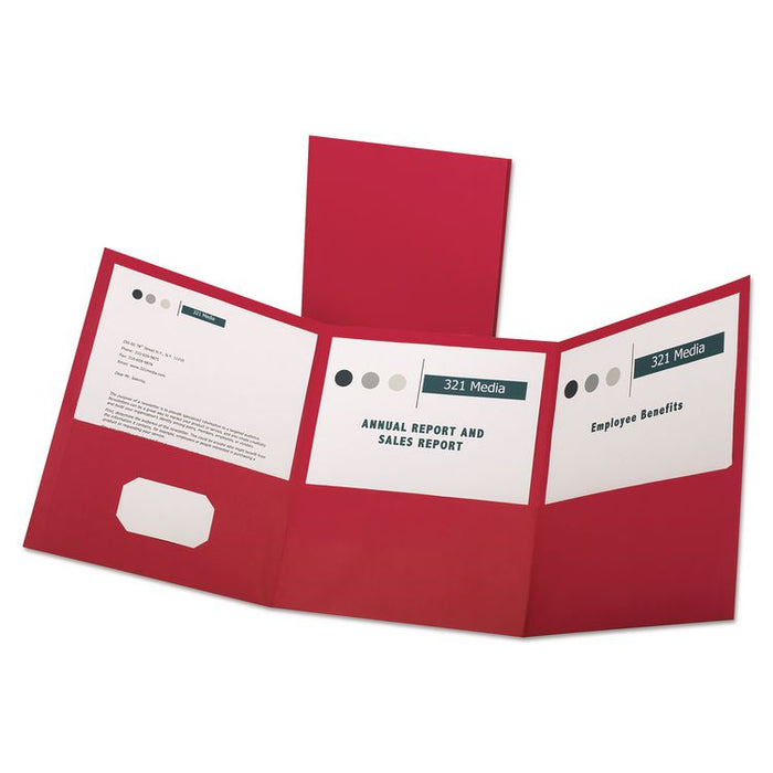 Tri-Fold Pocket Folder, Accommodates (150) 11 x 8.5 Sheets, Red, 20/Box