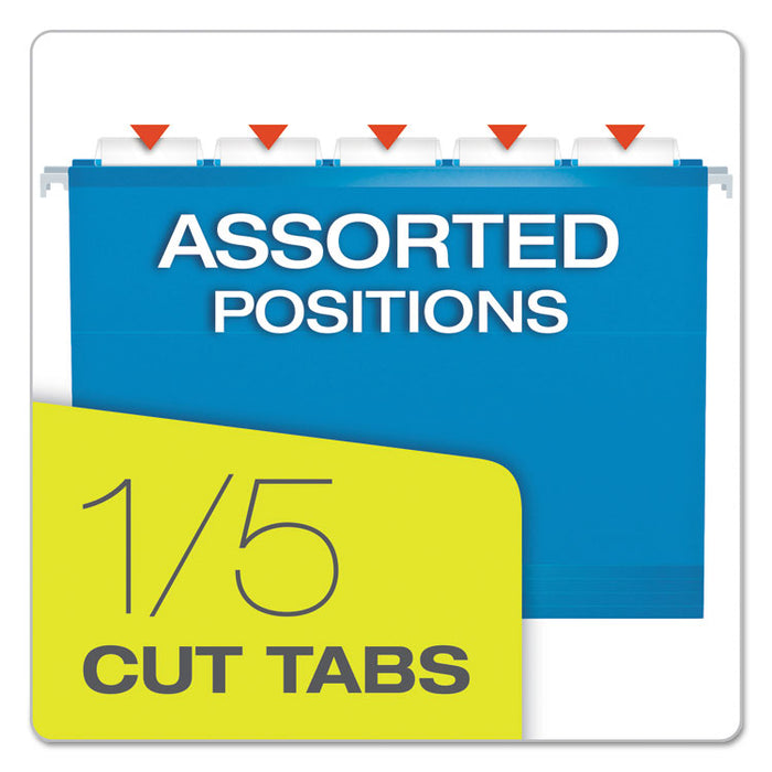 Extra Capacity Reinforced Hanging File Folders with Box Bottom, 2" Capacity, Letter Size, 1/5-Cut Tabs, Blue, 25/Box