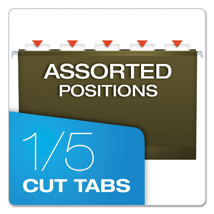 Extra Capacity Reinforced Hanging File Folders with Box Bottom, 4" Capacity, Legal Size, 1/5-Cut Tabs, Green, 25/Box