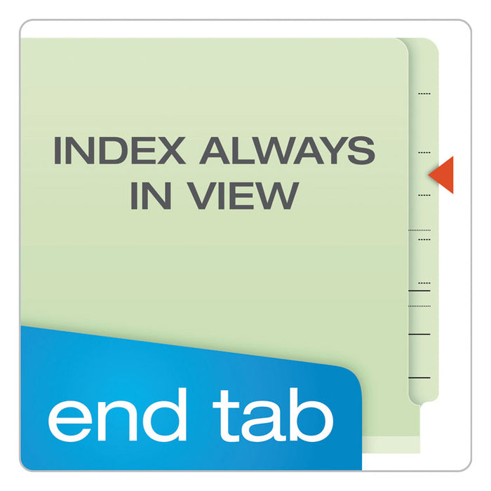 End Tab Classification Folders, Straight Tab, Expands 1.75", 1 Divider, 4 Fasteners, Letter Size, Pale Green, 10/Box