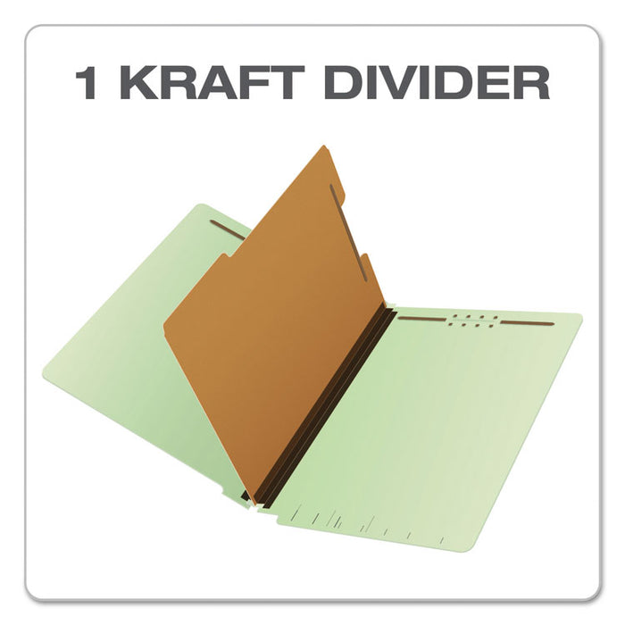 End Tab Classification Folders, Straight Tab, Expands 1.75", 1 Divider, 4 Fasteners, Letter Size, Pale Green, 10/Box