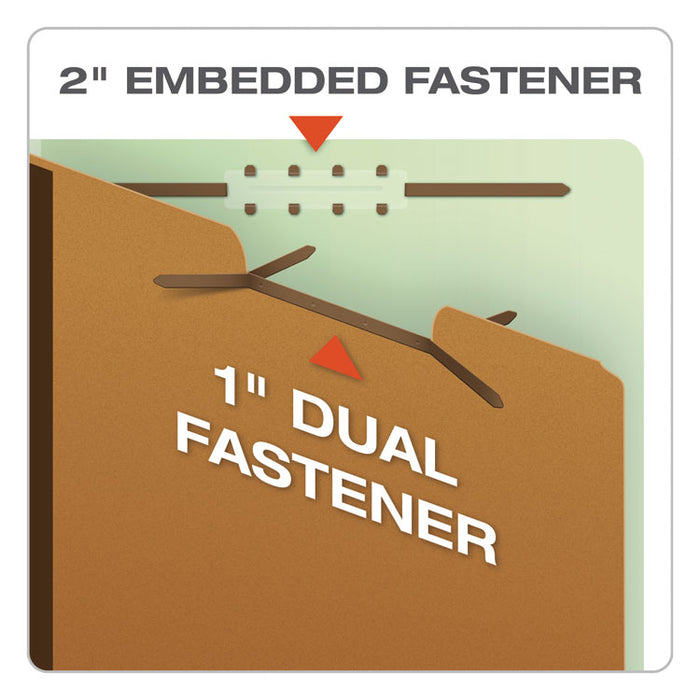 End Tab Classification Folders, Straight Tab, Expands 1.75", 1 Divider, 4 Fasteners, Letter Size, Pale Green, 10/Box