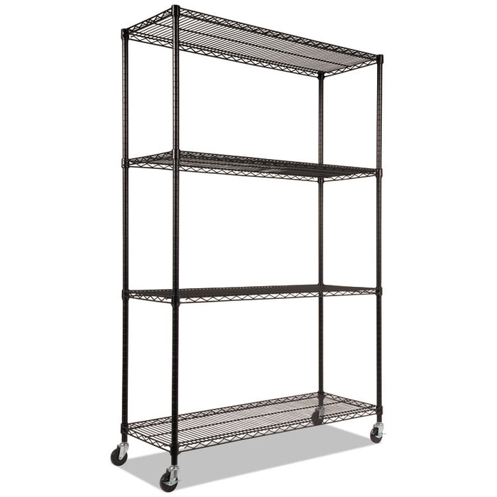 NSF Certified 4-Shelf Wire Shelving Kit with Casters, 48w x 18d x 72h, Black