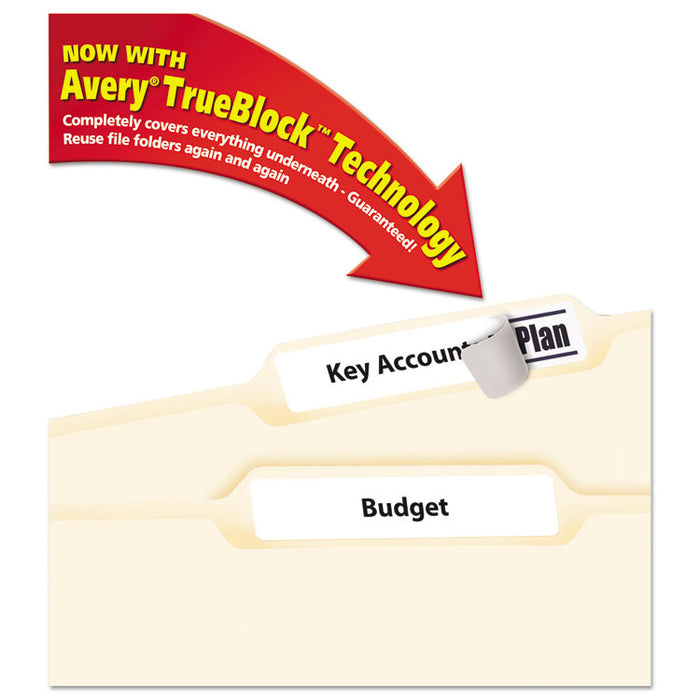 Permanent TrueBlock File Folder Labels with Sure Feed Technology, 0.66 x 3.44, White, 30/Sheet, 25 Sheets/Pack