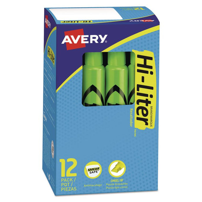 HI-LITER Desk-Style Highlighters, Fluorescent Green Ink, Chisel Tip, Green/Black Barrel, Dozen