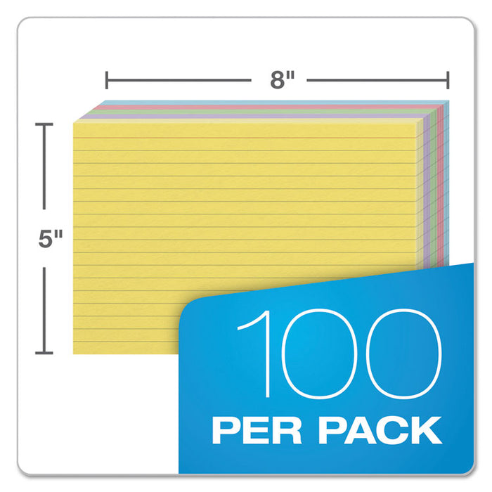 Ruled Index Cards, 5 x 8, Blue/Violet/Canary/Green/Cherry, 100/Pack
