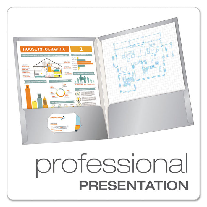 Laminated Twin Pocket Folders, Accommodates (100) 11 x 8.5 Sheets, Gray, 25/Box