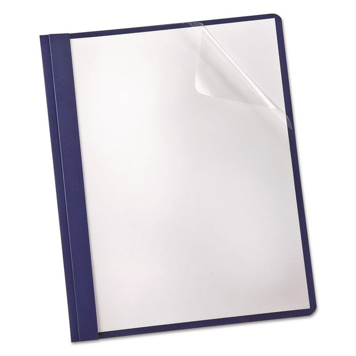 Clear Front Linen Report Cover, Three-Prong Fastener, 0.5" Capacity, 8.5 x 11, Clear/Navy, 25/Box