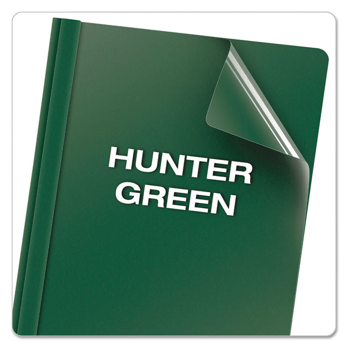 Clear Front Report Cover, Three-Prong Fastener, 0.5" Capacity, 8.5 x 11, Clear/ Hunter Green, 25/Box