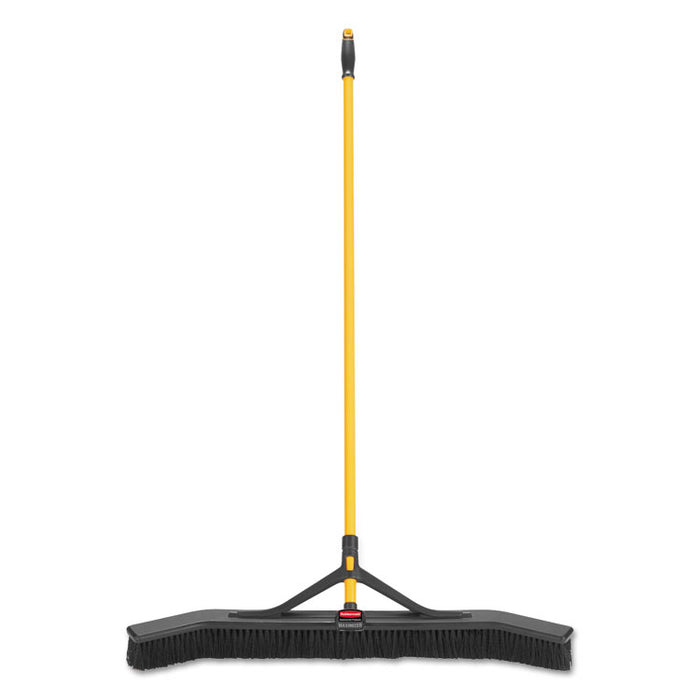 Maximizer Push-to-Center Broom, 36 x 58.13, Polypropylene Bristles, Steel Handle, Yellow/Black