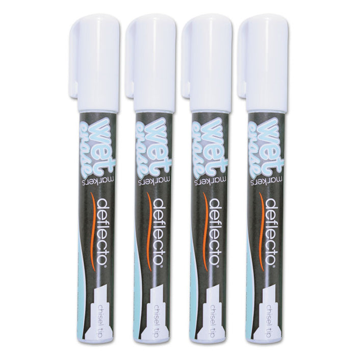 Wet Erase Markers, Medium Chisel Tip, White, 4/Pack