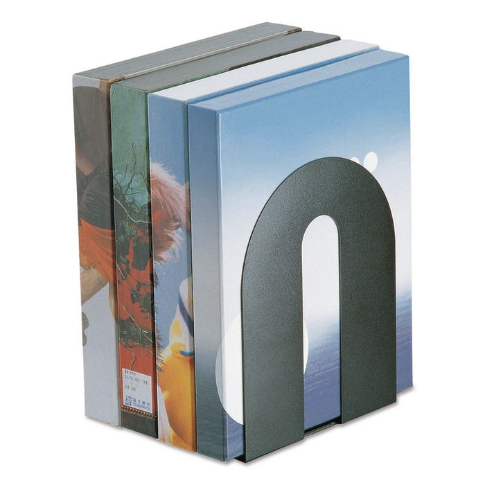 Heavy Duty Bookends, Nonskid Base, 8 x 8 x 10, Steel, Black, Pair