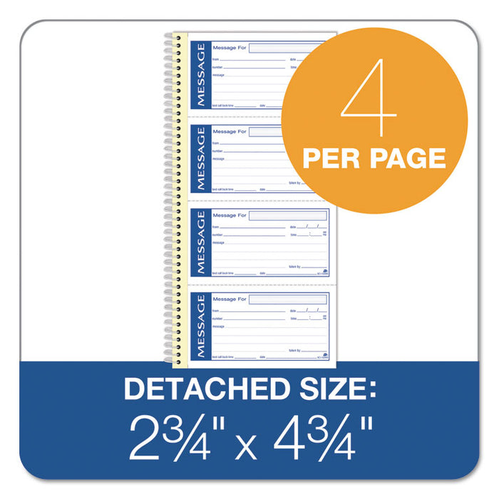Write 'n Stick Phone Message Book, Two-Part Carbonless, 4.75 x 2.75, 4 Forms/Sheet, 200 Forms Total