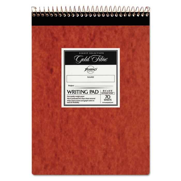 Gold Fibre Retro Wirebound Writing Pads, Red Cover, Wide/Legal Rule and Quadrille Rule (5 sq/in), (70) White 8.5 x 11 Sheets