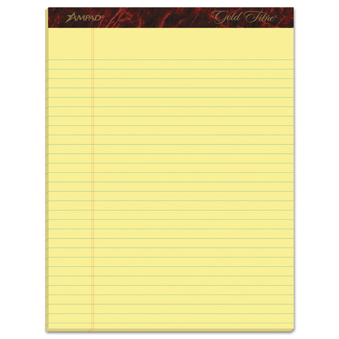 Gold Fibre Quality Writing Pads, Wide/Legal Rule, (50) Canary Yellow 8.5 x 11 Sheets, Dozen