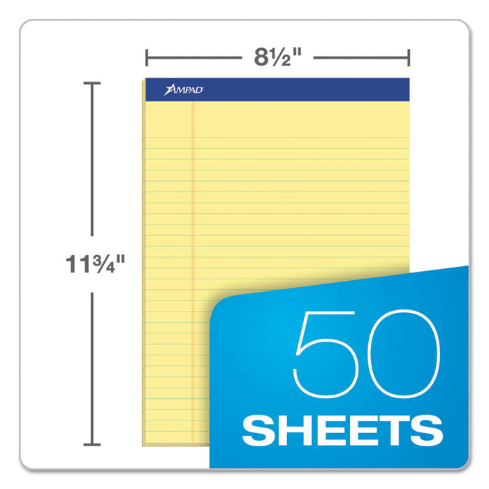 Perforated Writing Pads, Wide/Legal Rule, (50) Canary Yellow 8.5 x 11 Sheets, 12/Pack