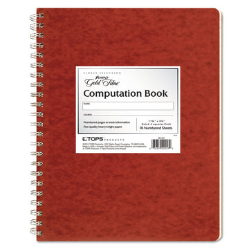Computation Book, Quadrille Rule (4 sq/in), Red Cover, (76) 11.75 x 9.38 Sheets