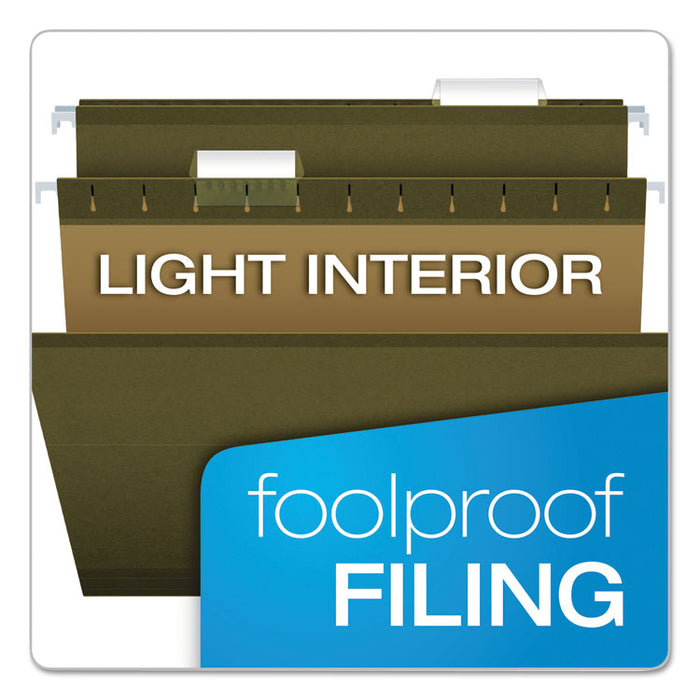 Reinforced Hanging File Folders with Printable Tab Inserts, Letter Size, 1/5-Cut Tabs, Standard Green, 25/Box