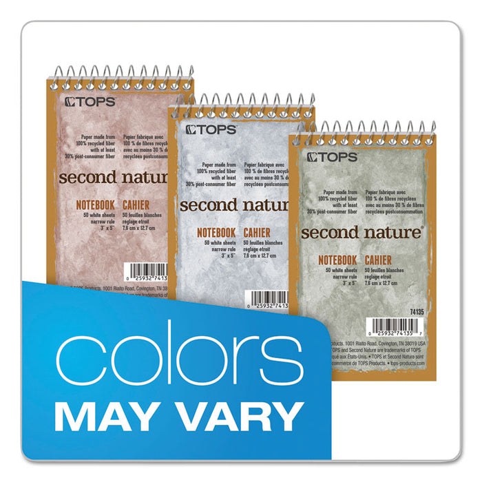 Second Nature Wirebound Notepads, Randomly Assorted Cover Colors, Narrow Rule, (50) White 3 x 5 Sheets