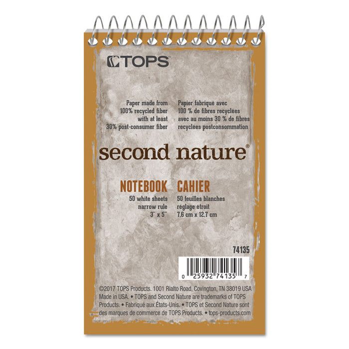 Second Nature Wirebound Notepads, Randomly Assorted Cover Colors, Narrow Rule, (50) White 3 x 5 Sheets